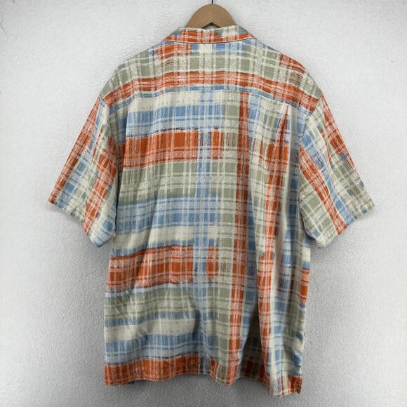 TOMMY BAHAMA Shirt Men 2XL Island Zone Silk Blend Twill Plaid Loop Collar Orange - Picture 3 of 14